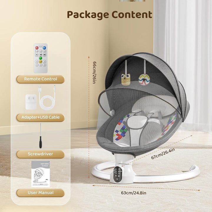 Kotsy Babywippe Elektrisch mit 5 Natürlichen Schaukelgeschwindigkeiten, Babyschaukel elektrisch mit