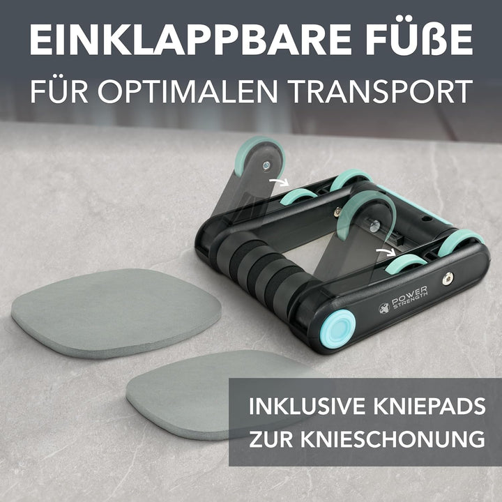2 in 1 Liegestützgriffe inkl. Bauchroller Funktion - extra rutschfeste & komfortable Griffe - Perfek