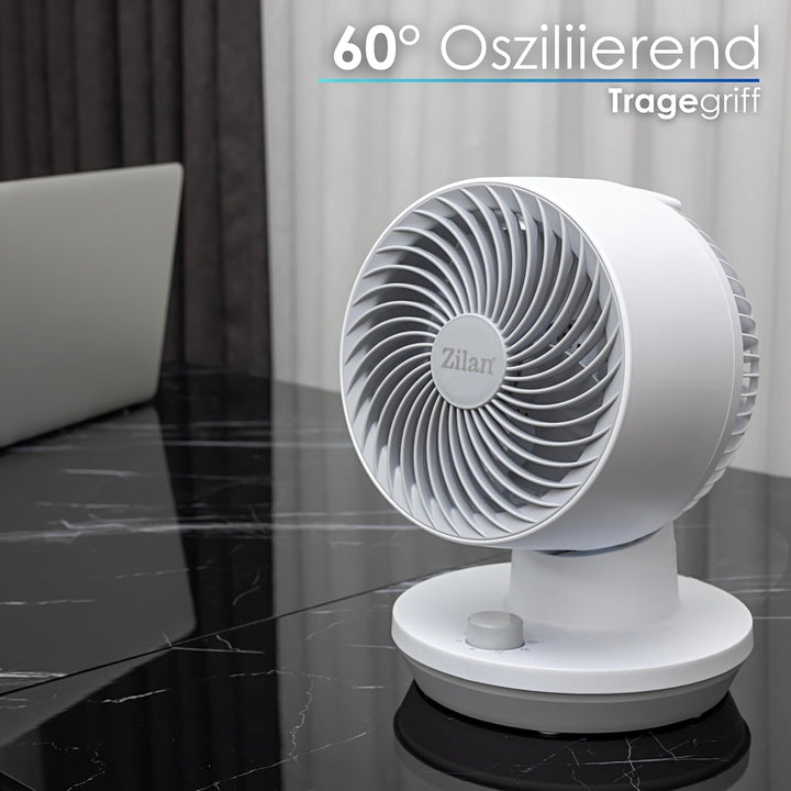 Zilan Tischventilator Sehr leise Ventilator klein 3 Stufen Energiesparend Geeignet für Büro Schlafzi
