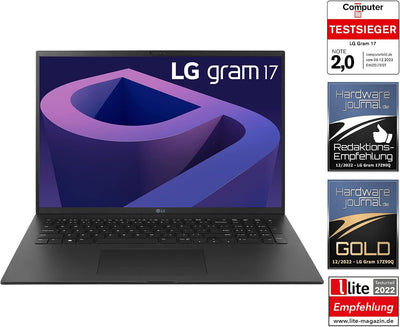 2022 LG gram 17 Zoll Ultralight Notebook - 1,350g Intel Core i7 Laptop (16GB RAM, 1TB SSD, 17,5h Akk
