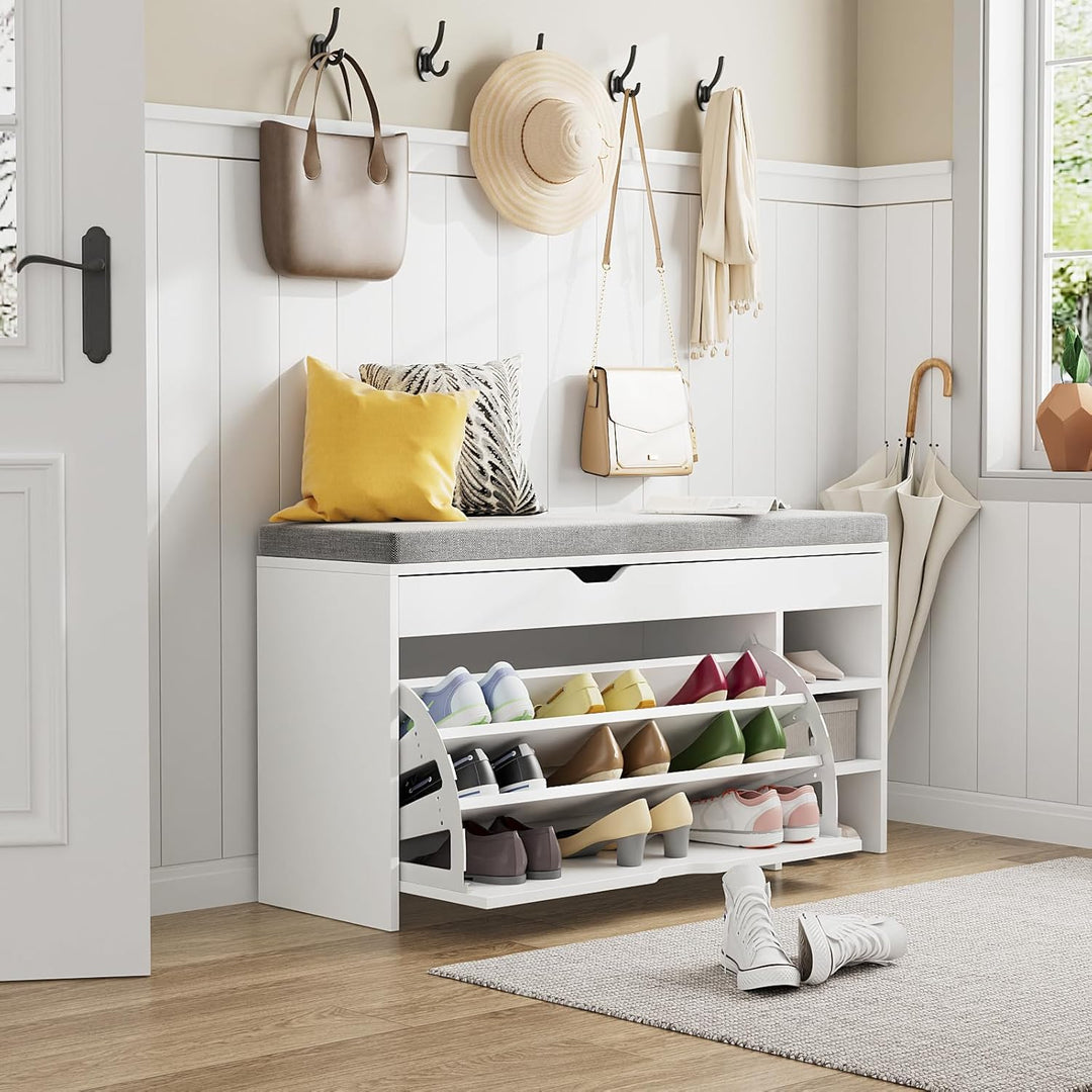 VOWNER Schuhschrank Klappen, Schuhregal Schuhkipper Schmal, Sitzbank mit Sitzkissen, Verstellbar, Fl