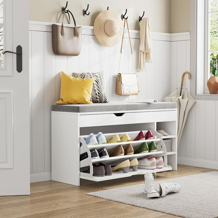 VOWNER Schuhschrank Klappen, Schuhregal Schuhkipper Schmal, Sitzbank mit Sitzkissen, Verstellbar, Fl