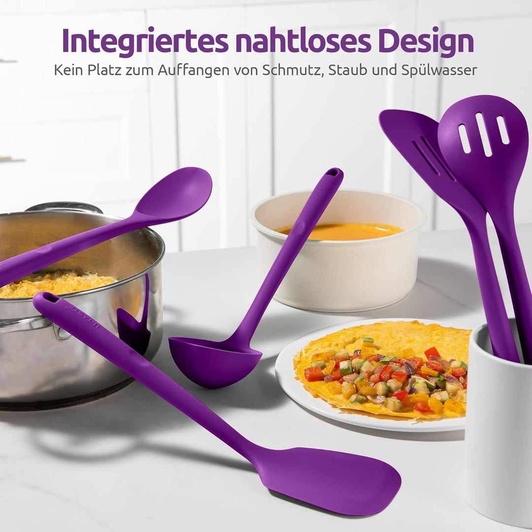 U-Taste 5 Stück Silikon Küchenhelfer, 315℃ hitzebeständiger, Lila | Kochutensilien, antihaftbeschich