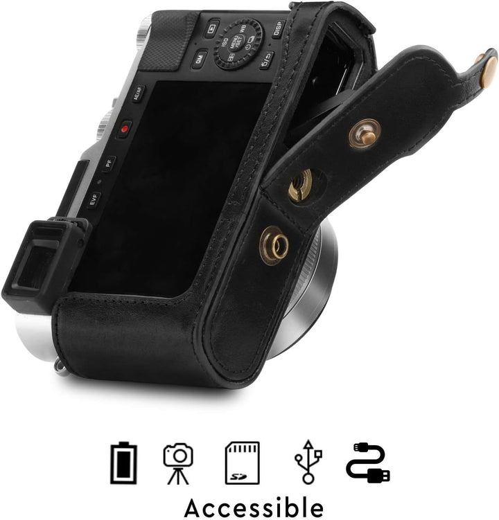 MegaGear MG1605 Leica D-Lux 7 Ever Ready Echtleder Kamera-Case mit Trageriemen - Schwarz, Schwarz