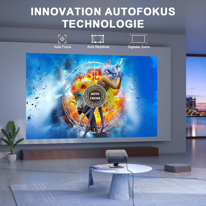 Smart Beamer 4K[Netflix Official & 3D Dolby Audio] VISSPL 28000 Lumen Autofokus/Auto Trapezkorrektur