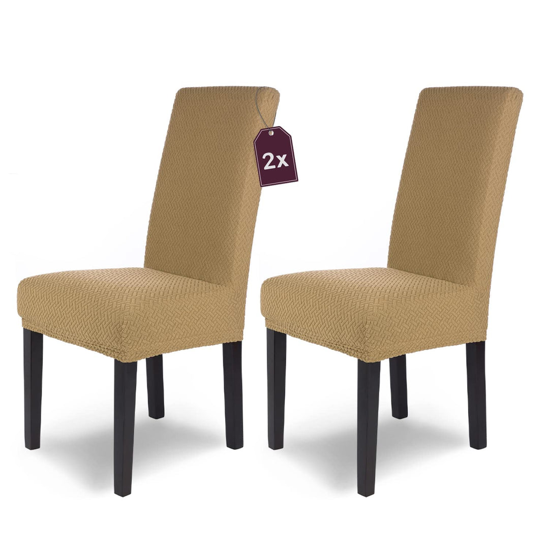 SCHEFFLER-Home Stuhlhussen Stretch Luna/Stuhlhussen Beige 2er Set/elastische Flanell Stuhlabdeckunge