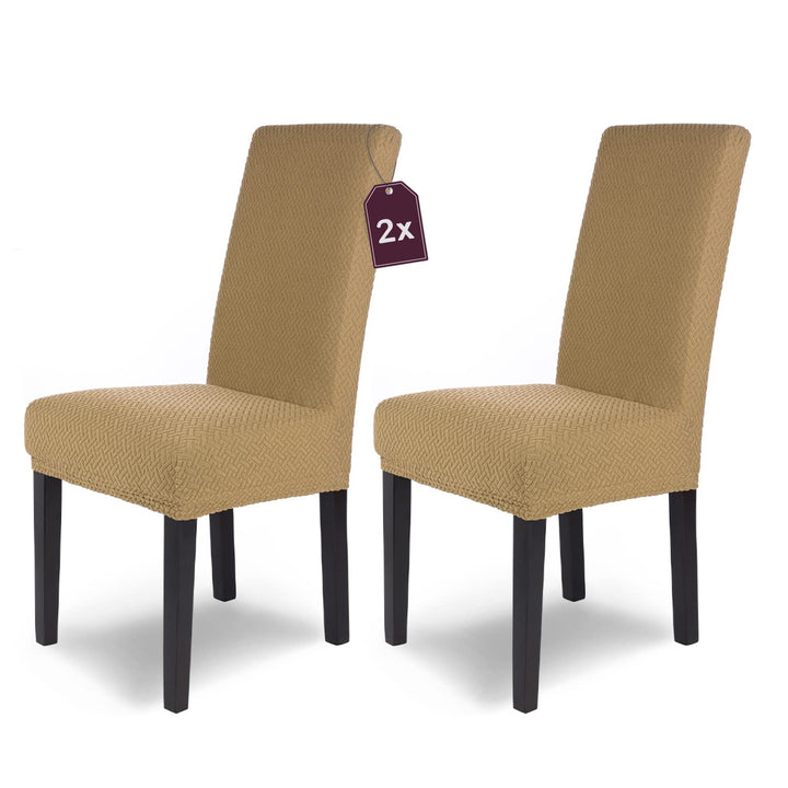SCHEFFLER-Home Stuhlhussen Stretch Luna/Stuhlhussen Beige 2er Set/elastische Flanell Stuhlabdeckunge