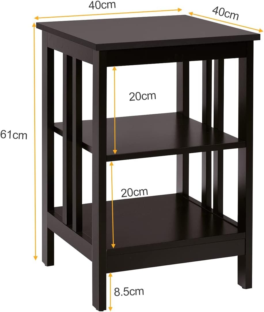 COSTWAY Nachttisch 3 Ebenen, 2er Set Beistelltisch Nachtschrank, Sofatisch Couchtisch für Schlafzimm