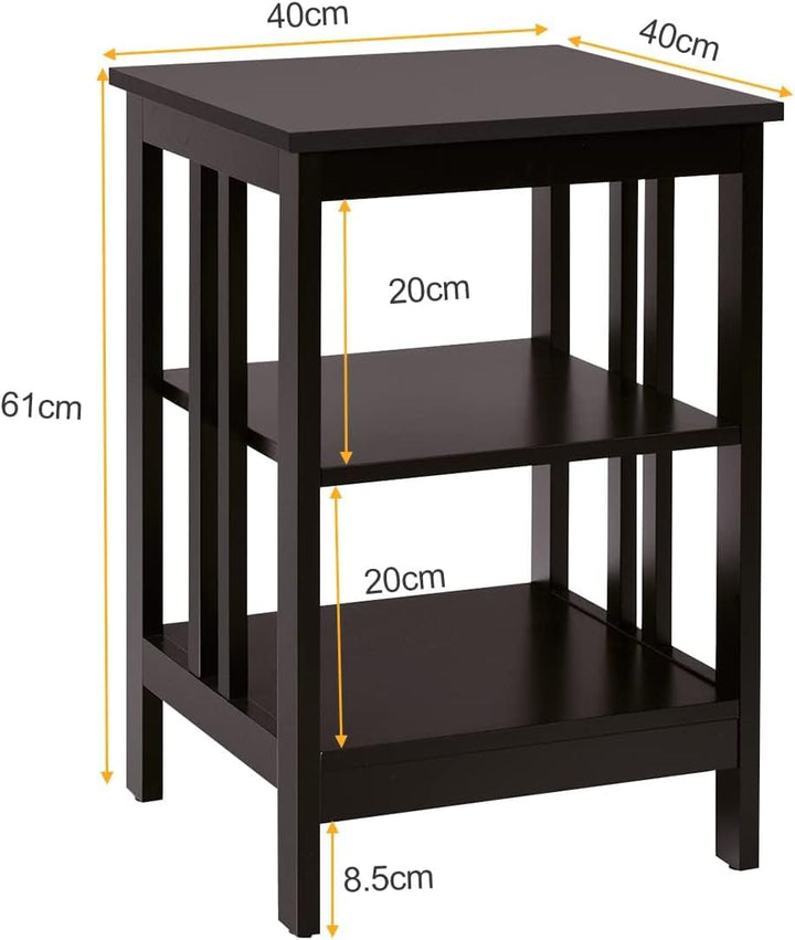 COSTWAY Nachttisch 3 Ebenen, 2er Set Beistelltisch Nachtschrank, Sofatisch Couchtisch für Schlafzimm