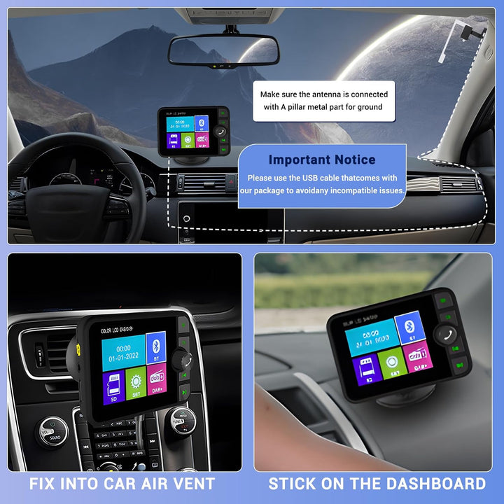 Digitalradio DAB DAB+ Adapter für Autoradio, 2,4 Zoll LCD Display mit Musik Bluetooth + DAB/FM Trans