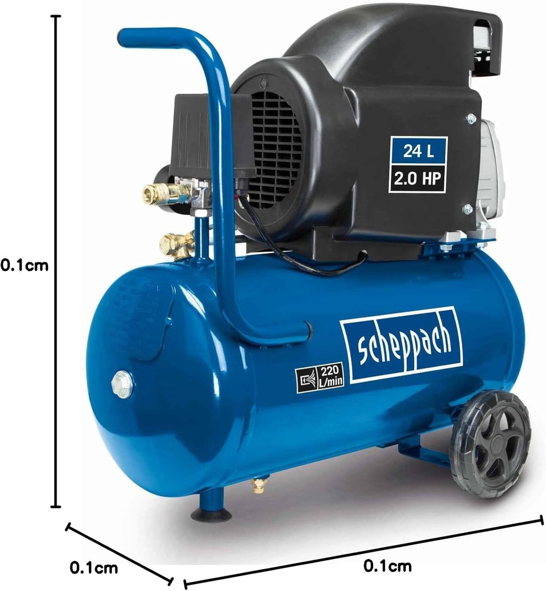 Scheppach Kompressor HC26 Druckluftkompressor | 220 l/min Ansaugleistung | 24L Kessel | 1500W | 8 ba