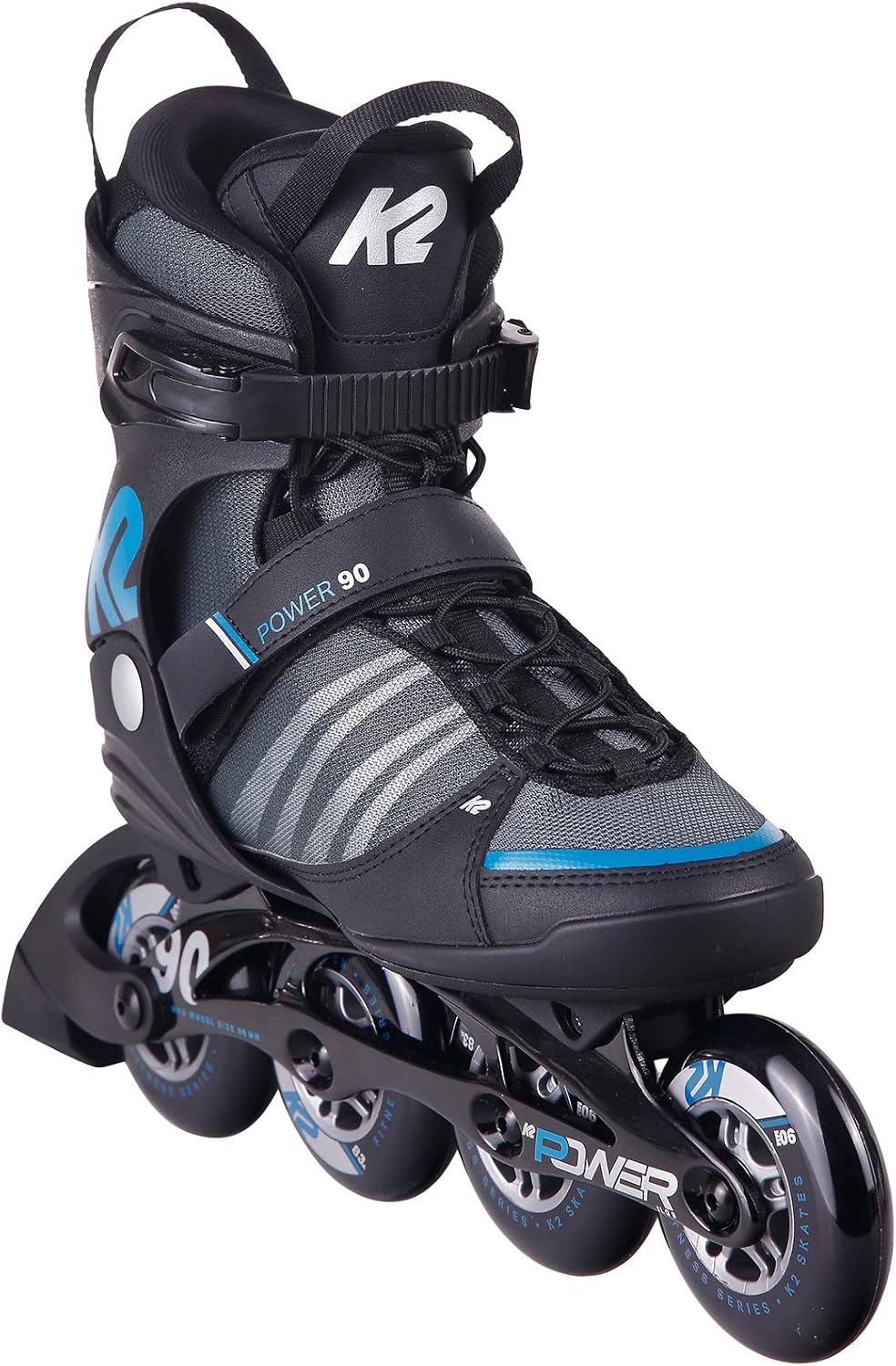 K2 Herren Power 90 Inline Skates EU: 44.5 (UK: 10 / US: 11) Black - Grey - Blue, EU: 44.5 (UK: 10 /