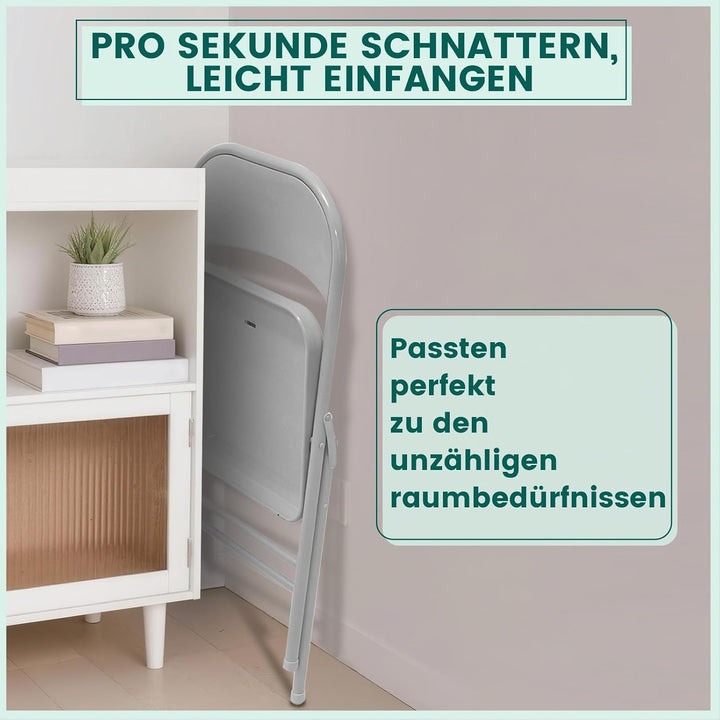 Vollstahl-Klappstuhl 4er Set, Schwerlast-Metallklappstuhl, Ergonomische Rückenlehne, Leicht &amp; platzs