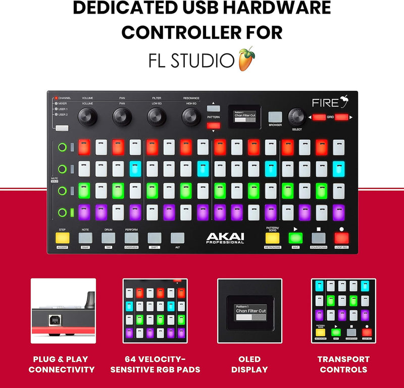 Akai Professional Fire (ausschliesslich Controller) - USB MIDI Controller für FL Studio mit 64-Pad-R
