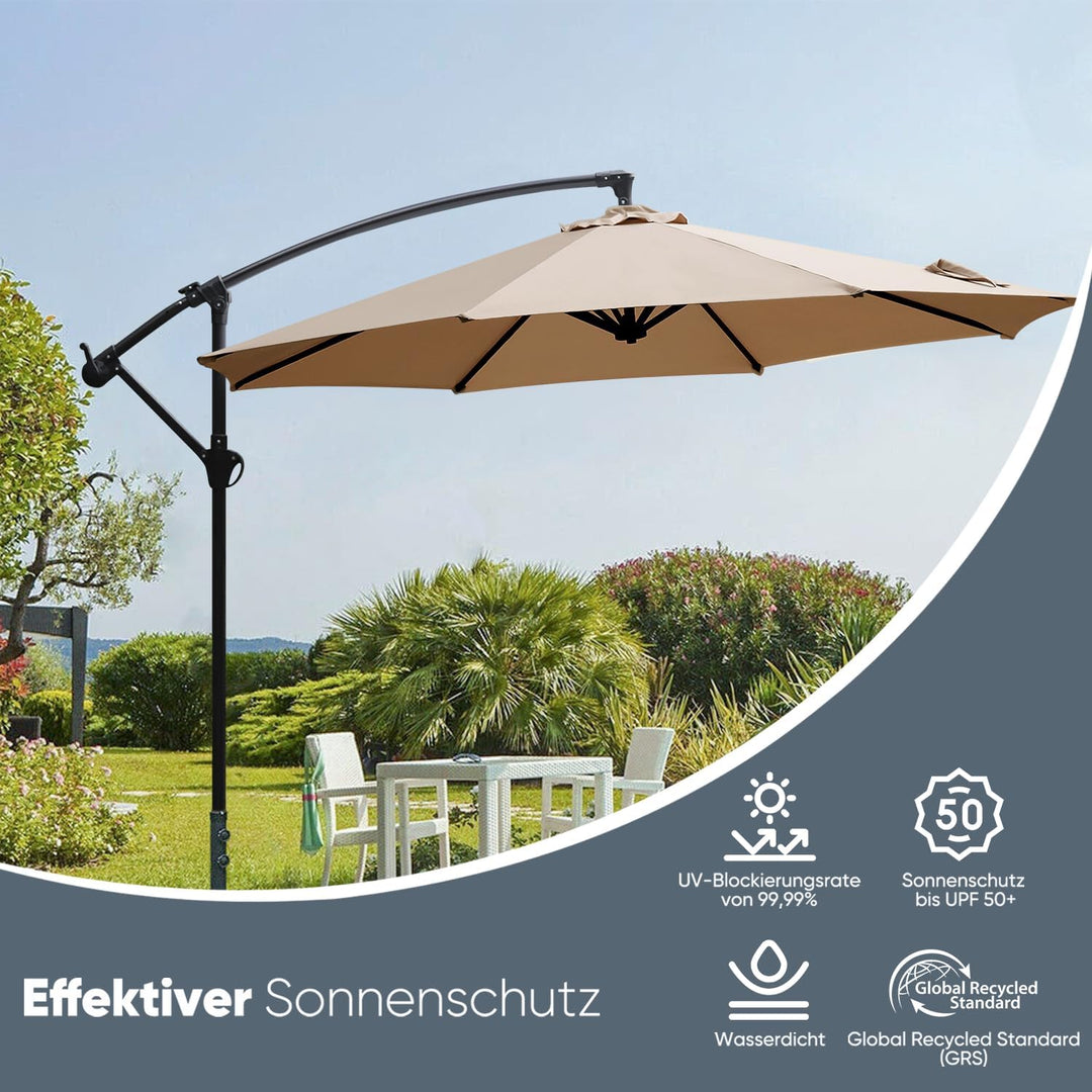 Sekey® Ampelschirm 300 cm Sonnenschirm Gartenschirm Kurbelschirm mit Kurbelvorrichtung Sonnenschutz