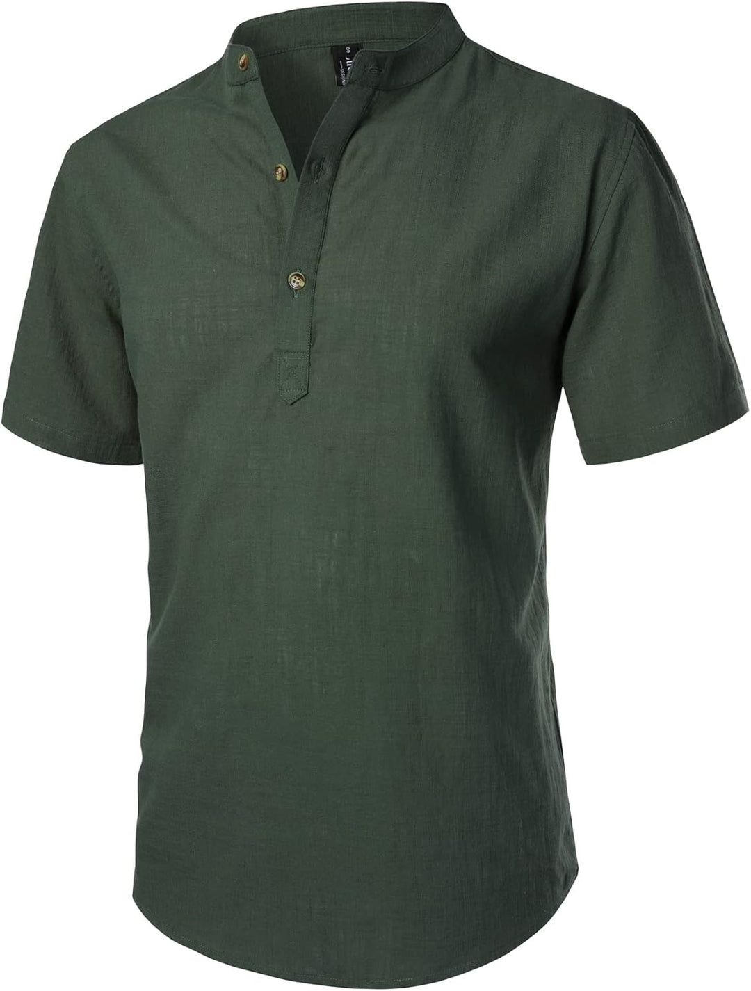 LucMatton Herren Casual Baumwolle Leinen Kurzarm Henley Hemd Sommer Leichte Strandtops mit Stehkrage