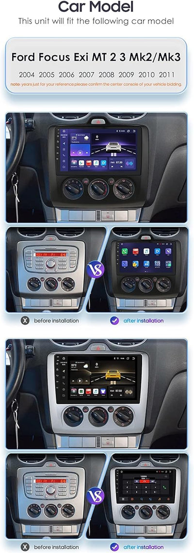 Hizpo Android 12 Auto Stereo Bluetooth Freisprecheinrichtung Kompatibel mit Ford Focus Exi MT 2 3 Mk