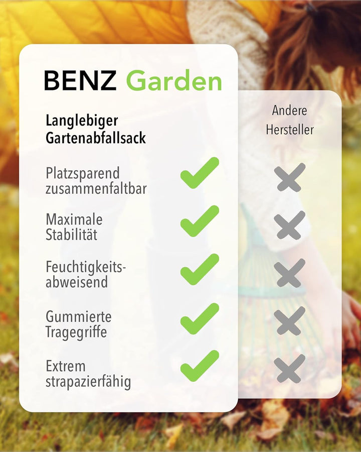 Benz Garden Garten-Abfallsack - Faltbarer Laub-Sack aus robustem Leinengewebe - Schwerlast-Gartensac