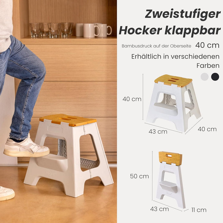 Vigar Compact Step Stool Foldable, Step Stools for Adults, Two-Step Stool, 16-inch, Lightweight Stoo