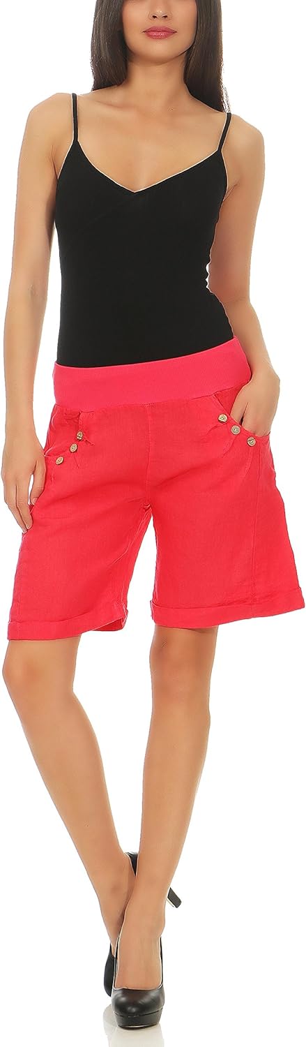 Malito Damen Bermuda aus Leinen | Shorts für den Strand | lässige Kurze Hose | Pants - Hotpants 8024