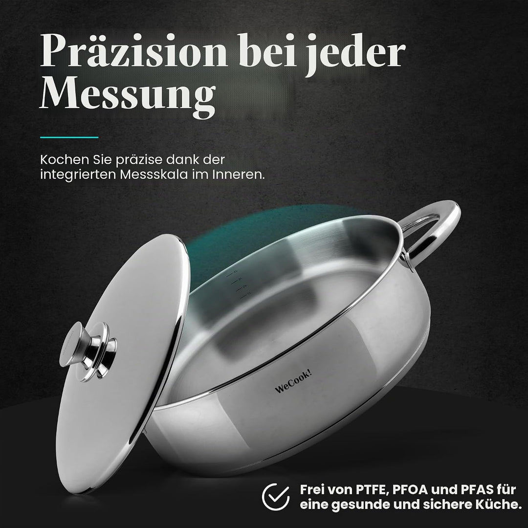 STAINLESS LOW COOKING POT WITH LID 26 cm., 26 cm.