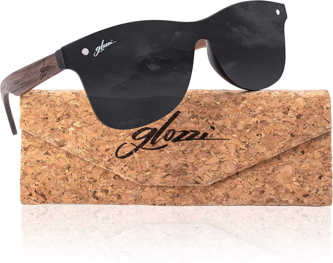glozzi Sonnenbrille Herren und Damen Holz Polarisiert UV400 mit Holzbügeln und Brillenetui aus Kork