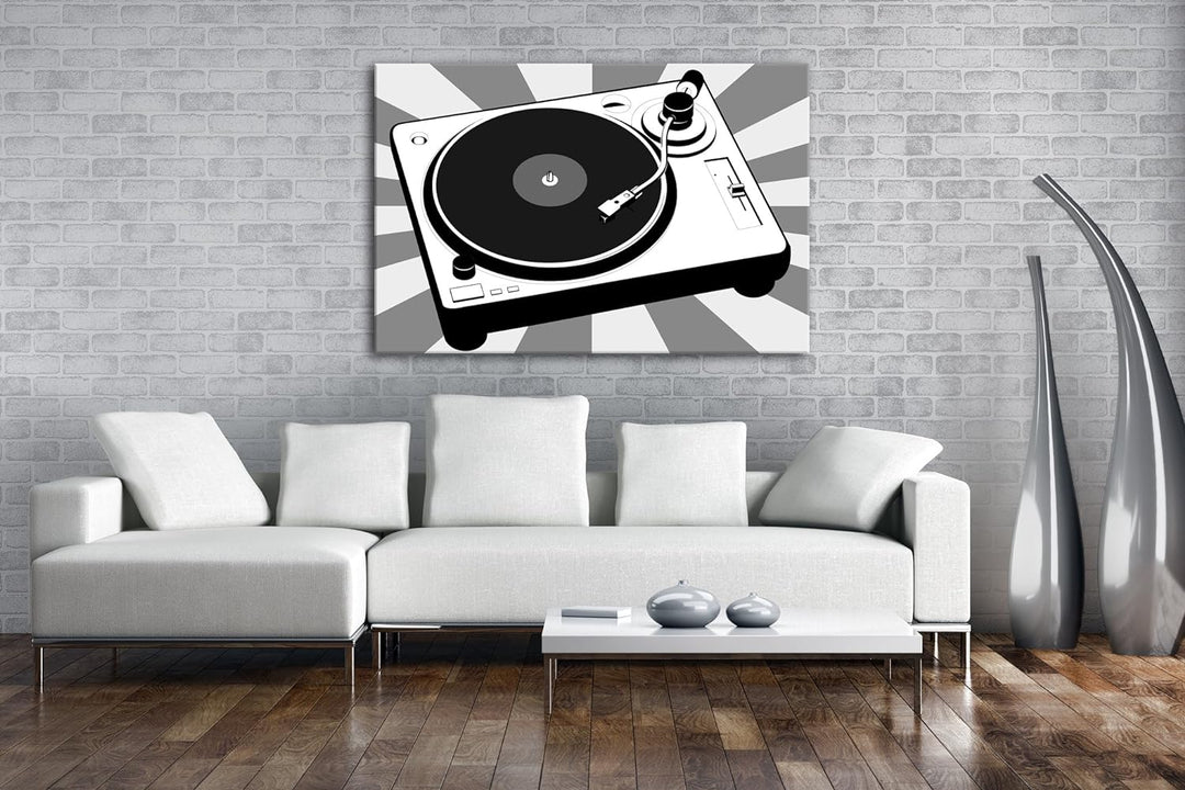 deyoli moderne Drehscheibe für Musik Effekt: Schwarz/Weiss im Format: 80x60 als Leinwandbild, Motiv