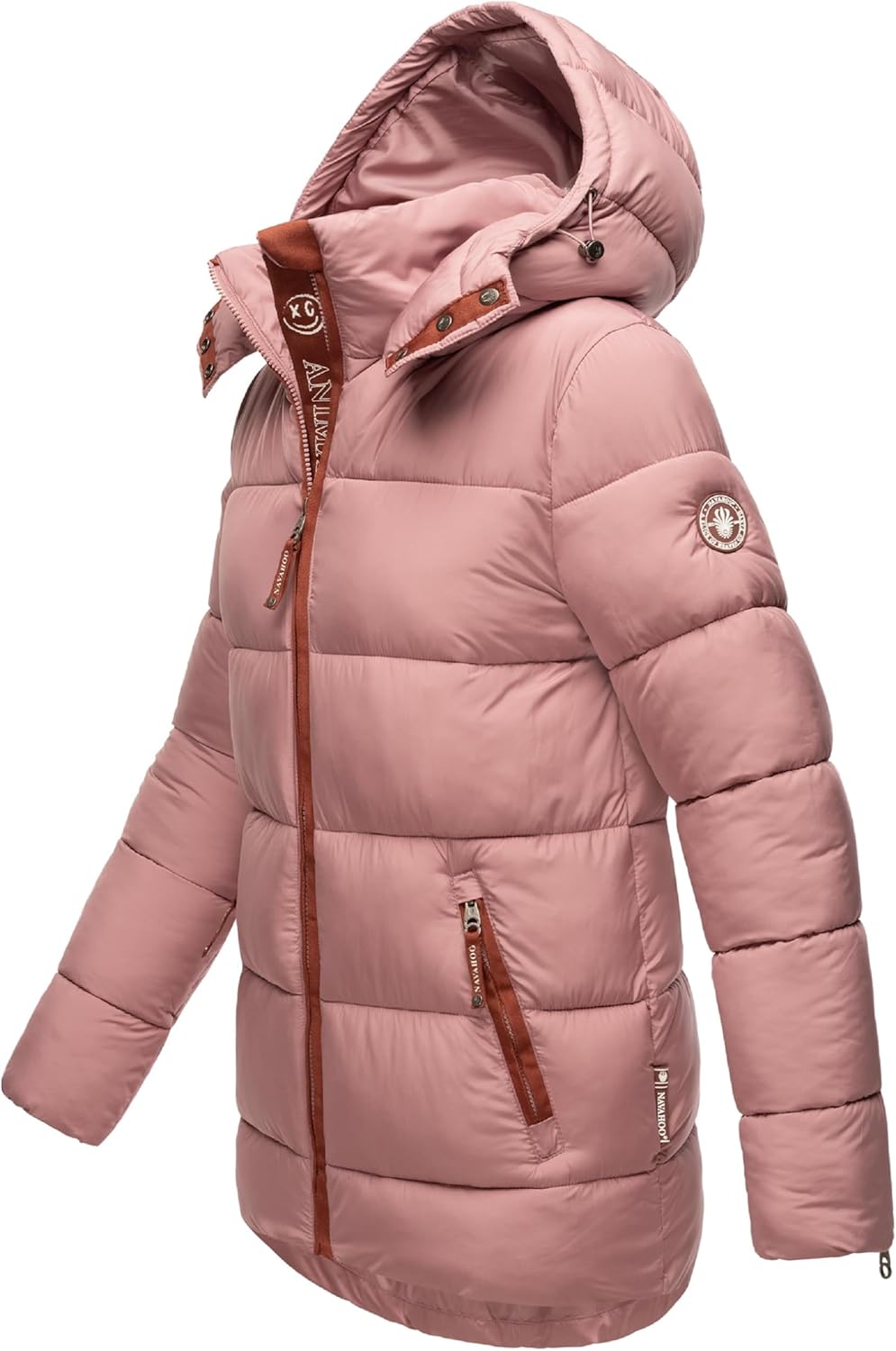 Navahoo Damen Kurze Winterjacke Steppjacke warm mit Abnehmbarer Kapuze aus recycelten Materialien Wa