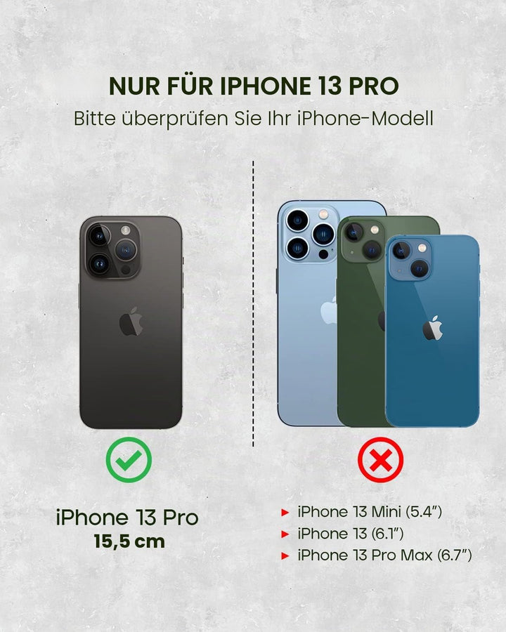 Porter Riley - Lederhülle für iPhone 13 Pro (6.1"). Premium Echtleder Standhülle/Ledertasche/Briefta