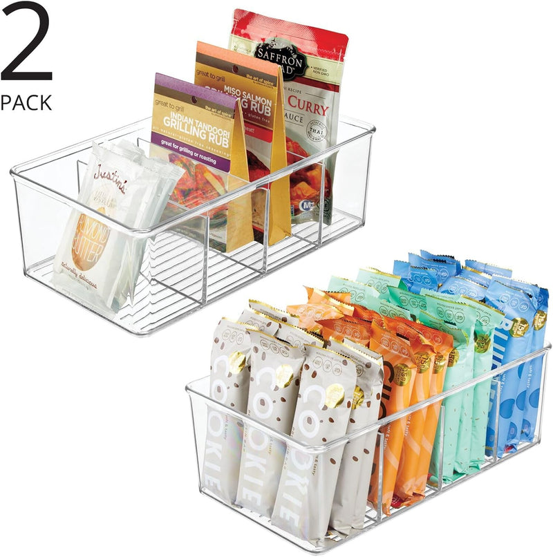 mDesign 2er-Set Aufbewahrungsbox – stapelbarer Kasten mit 4 Fächern zur Lebensmittelaufbewahrung – m