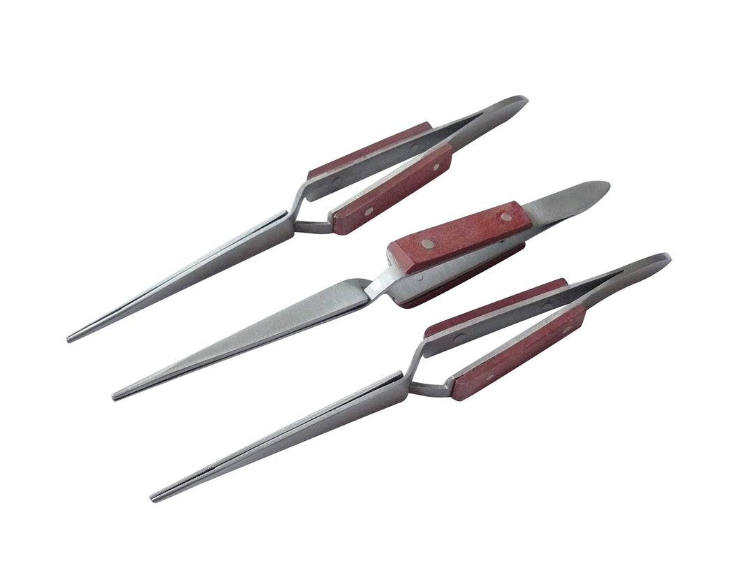 3x Lötpinzette, gerade - Klemmpinzette, Kreuzpinzette, Technische Pinzette - 16 cm, gerieft - Modell