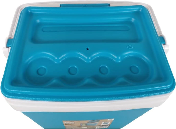 Kühlbox 25 Liter Türkis-Weiss – 39x29x41,5 cm Camping Kühlbox mit Tragegriff & Tablettdeckel – ideal