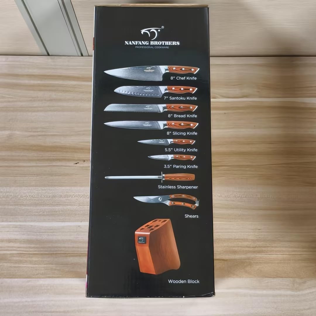 NANFANG BROTHERS Messersets Damast-Küchenmesser Messerset Mit Block,18pcs japanisches Profi-Küchenme