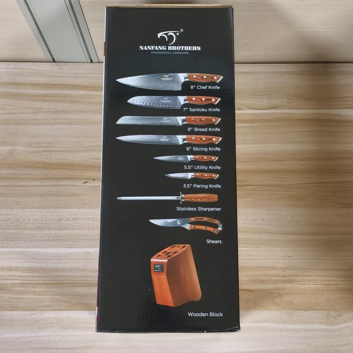 NANFANG BROTHERS Messersets Damast-Küchenmesser Messerset Mit Block,18pcs japanisches Profi-Küchenme
