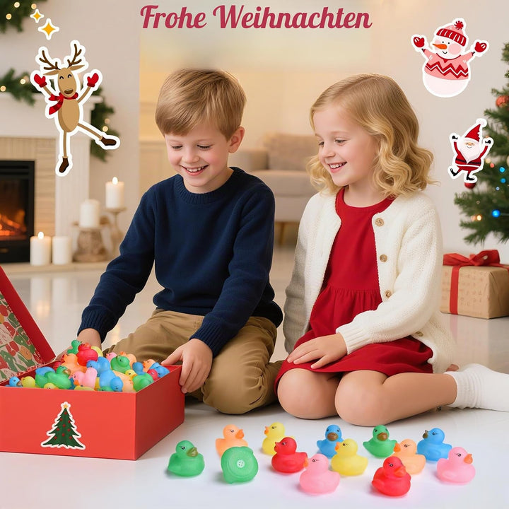 60 Stück Glitzer Badeenten Set – Mini Quietscheente mit Farb-Flash Bunte Gummiente Kinder Badespielz