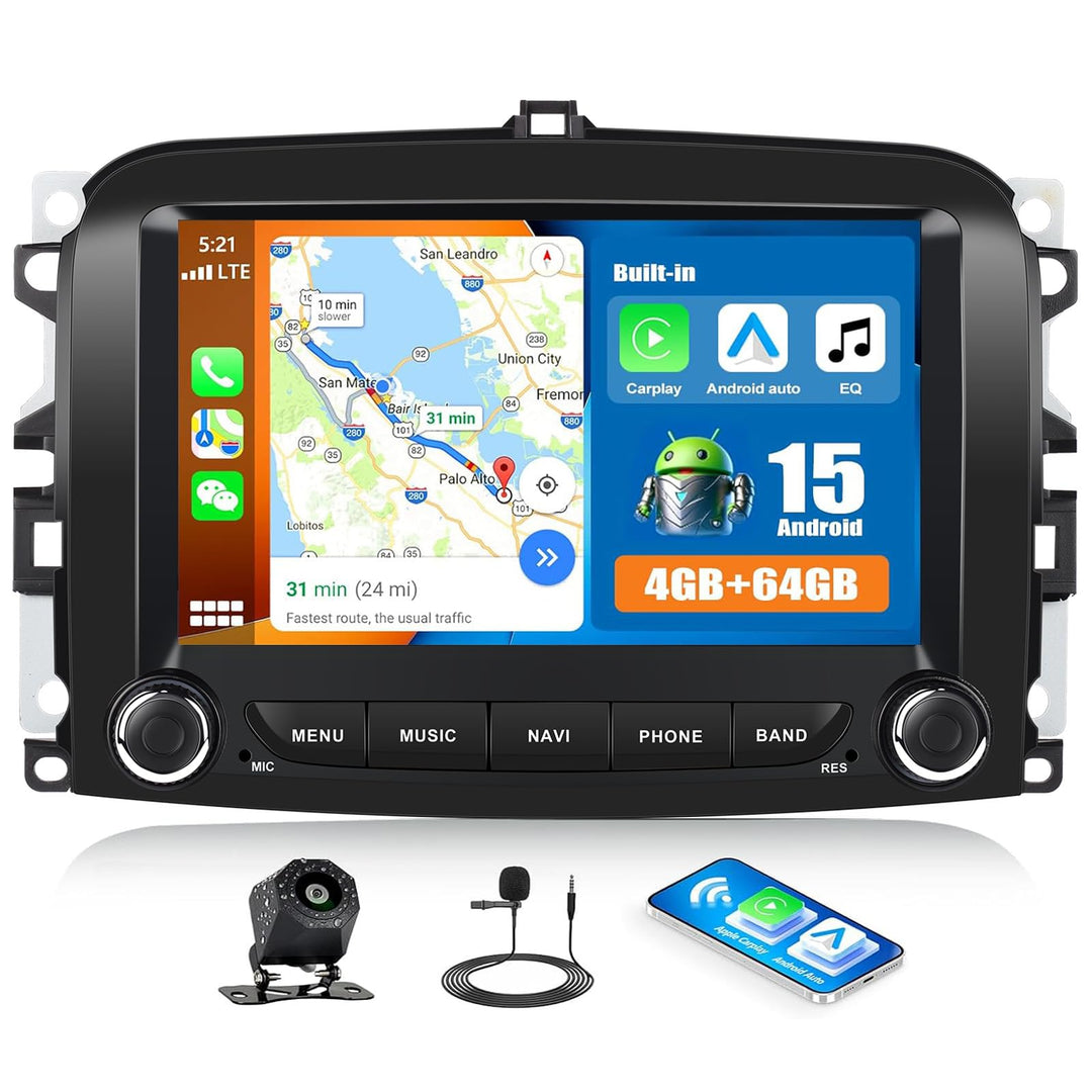 4G+64G CAMECHO Android 13 Autoradio für FIAT 500L 2013-2018 mit Navi Carplay Android Auto, 7 Zoll Bi