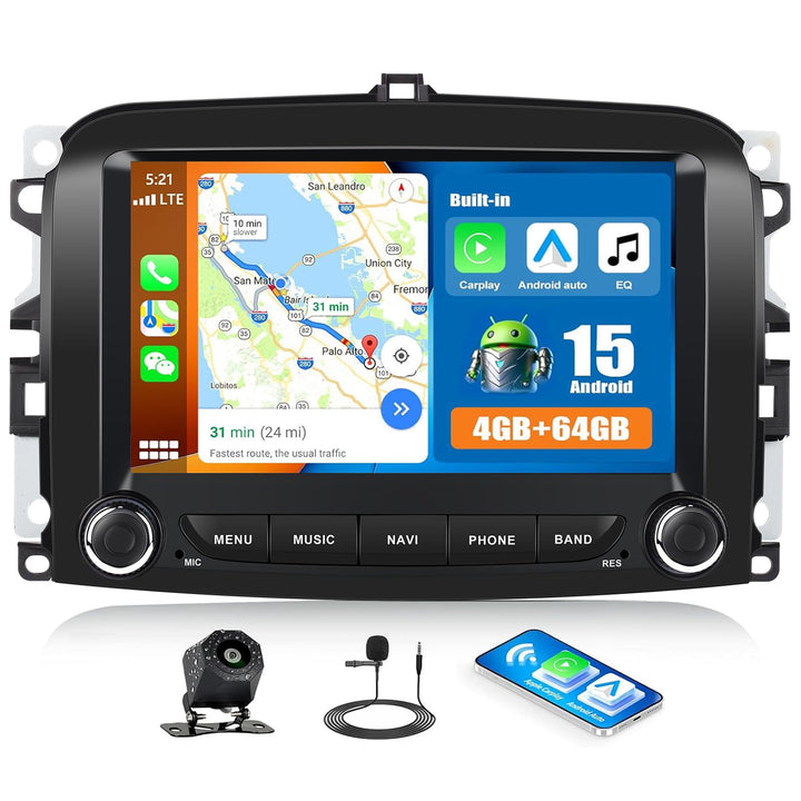 4G+64G CAMECHO Android 13 Autoradio für FIAT 500L 2013-2018 mit Navi Carplay Android Auto, 7 Zoll Bi