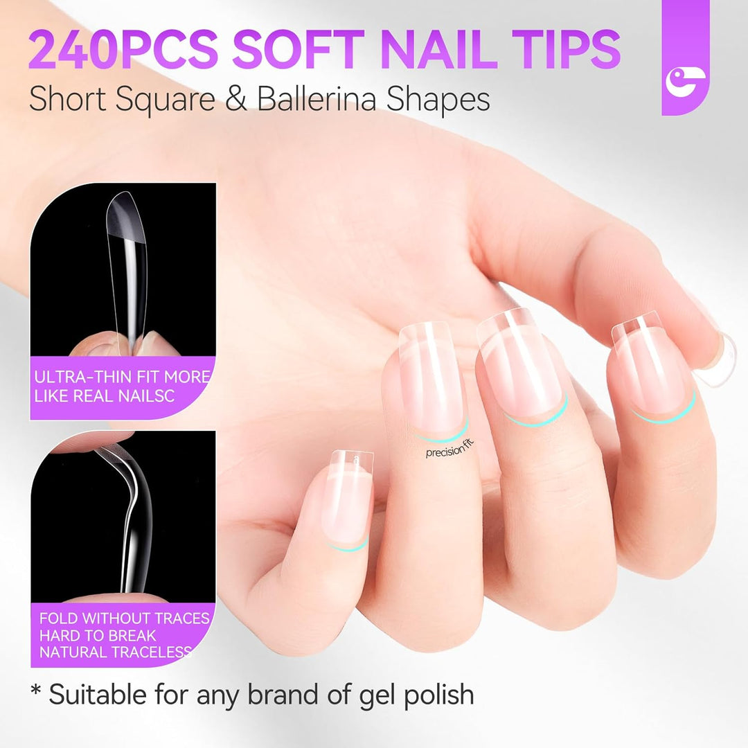 Gelike ec Nail Tips and Glue Gel Kit Gel Nail X Extension Set Nageltips und Kleber Gel Nail Kit,6 in