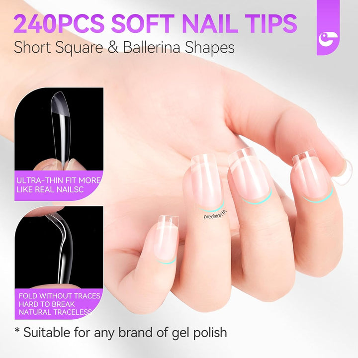 Gelike ec Nail Tips and Glue Gel Kit Gel Nail X Extension Set Nageltips und Kleber Gel Nail Kit,6 in