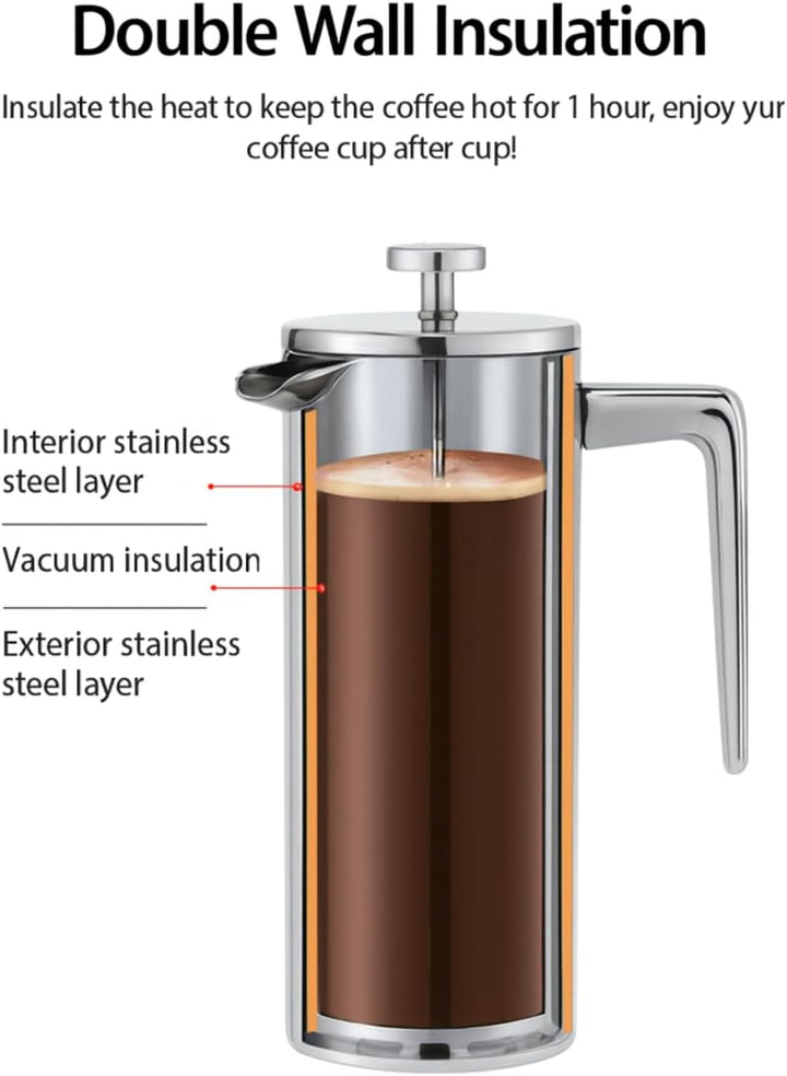 VIA CREMA FRENCH PRESS 800/1000ml Glass/Stainless steel (Edelstahl, 800ML /27OZ) 800ML /27OZ Edelsta