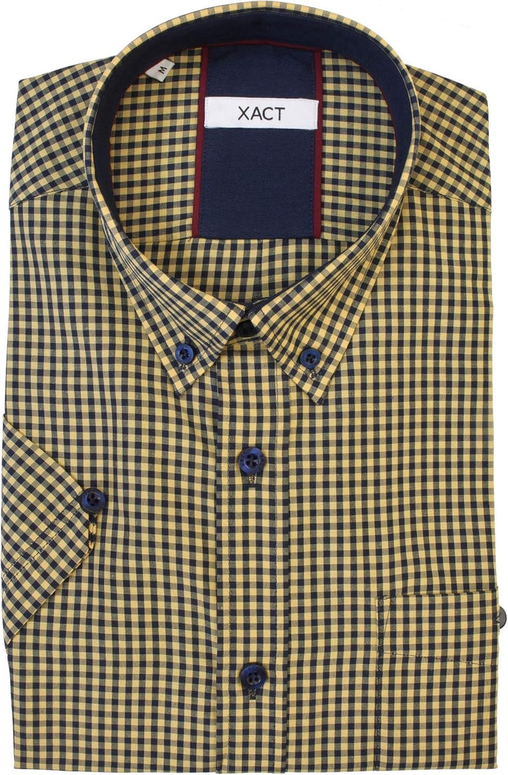 Xact Herren Kurzarmhemd mit Gingham-Karo, Button-Down-Kragen, Normale Passform M Mustard/ Navy, M Mu