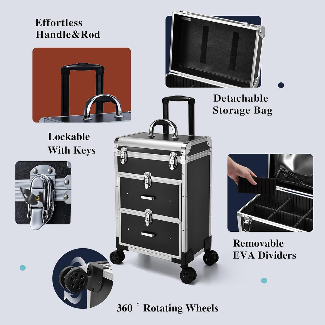 Kosmetik Trolley mit 2 Schubladen Friseurkoffer Gross Kosmetikkoffer Ngaelkoffer Make up Koffer mit