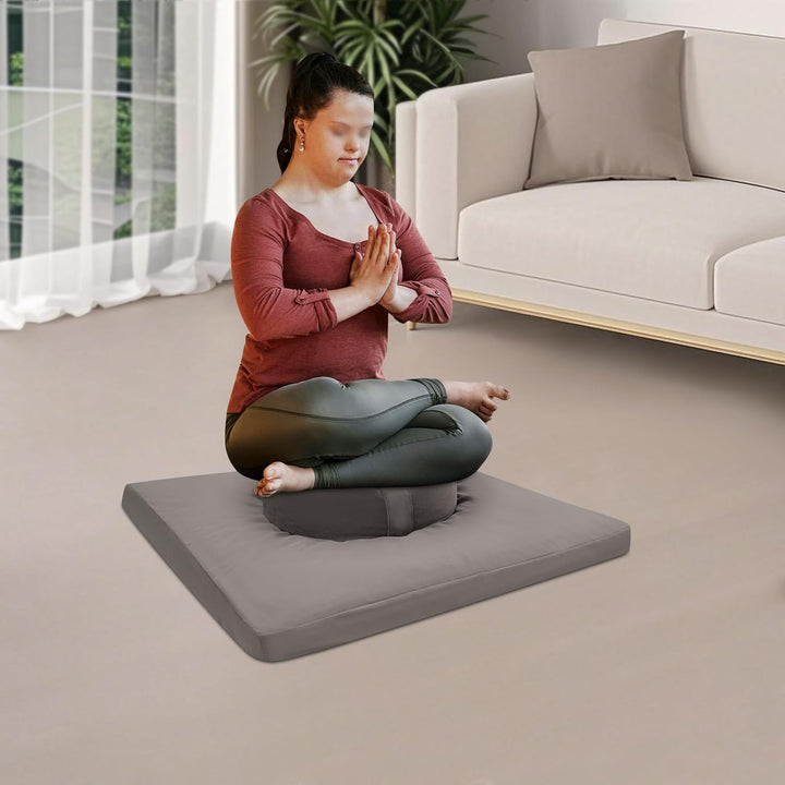 Zabuton Zafu Set, Quadratische Meditationsmatte 80x80x8cm - Hochwertiger Baumwolle, Rund Yogakissen