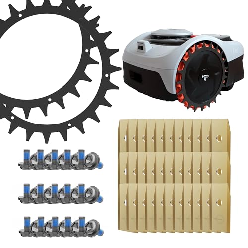 Bundle für Navimow i Serie – Edelstahl Spikes schwarz ⌀255 mm 3 mm + 33 Titan Ersatzklingen inkl. Sc
