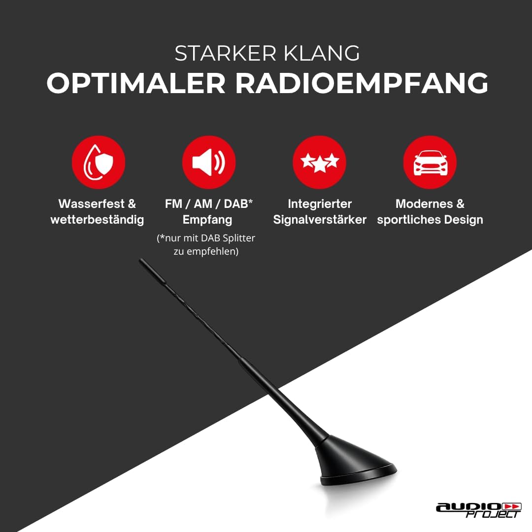 Audioproject A280 - Autoantenne 28cm Raku 2 + Verstärker - kompatibel für VW Golf 4 5 6 7 Passat Lup