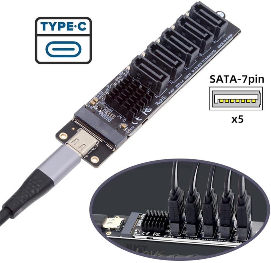 NFHK 10Gbps USB-C Typ-C zu NGFF Schlüssel B+M SATA 6Gbps 5 Ports Adapter Konverter PM Port Multiplie
