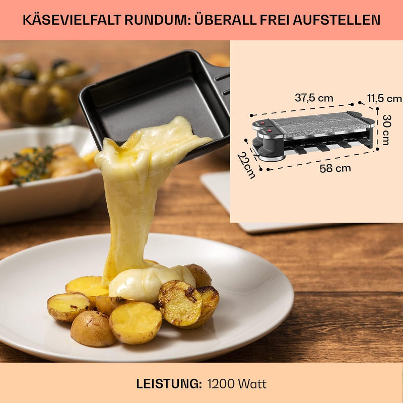 Klarstein Tenderloin Raclette - 1200 Watt Raclette Grill, Raclette 8 Personen mit Antihaftbeschichtu