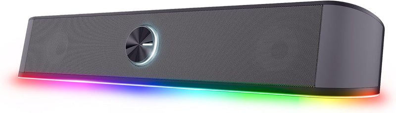 Trust Gaming Stereo Soundbar mit RGB Beleuchtung GXT 1619 Rhox, Computer Boxen 12W, 2.0 Lautsprecher