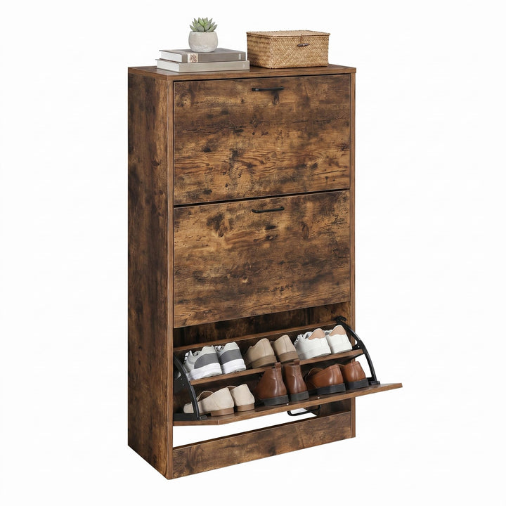 VASAGLE Schuhschrank mit 3 Klappen, Schuhregal mit 3 Ebenen, Aufbewahrungsschrank, perfekt für schma