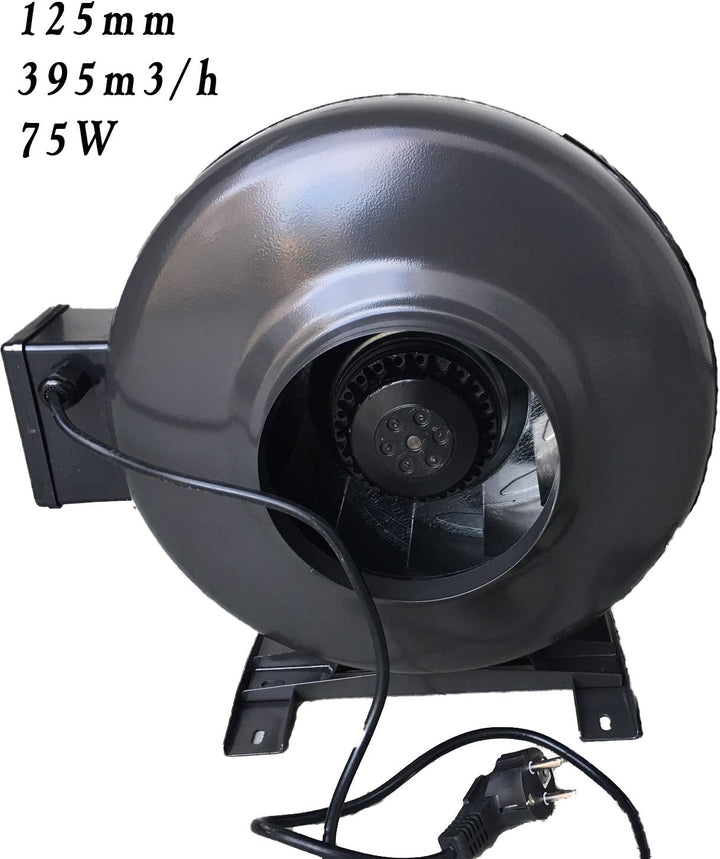 Schahba Rohrventilator mit Standfuss & Kabel - Metall-Lüfter für Abluftsysteme, 380m³/h Luftstrom, 7